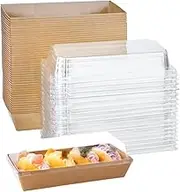 XIAOHONG 50 Pack Paper Charcuterie Boxes with Clear Lids, 7.5'' Brown Disposable Food Containers Bakery Boxes for Sandwich,cake roll, Hot Cocoa Bombs, Strawberries, Cookies