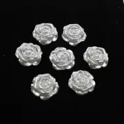 100 pcs Pure White Acrylic Pearl FlatBack Rose Flower Cabochons 0.5" Scrapbook
