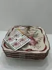 4 Amaryllis Plates Square 6x6" Dessert Plate Pink Burgundy By 223 FIFTH