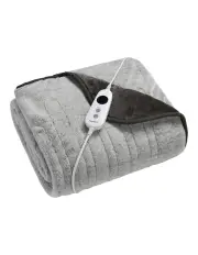[Dreamaker] Faux Mink Electric Heated Throw Blanket in Silver with White Tip