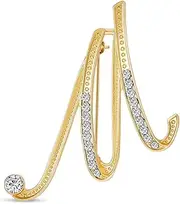 [Bling Jewelry] Large Statement ABC Pave Crystal Cursive Script Monogram Letters Alphabet Initial Scarf Lapel Pin Brooch for Teen Women Rose, Yellow Gold Silver Plated