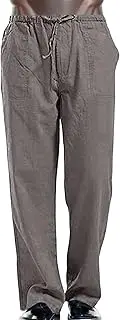 Cotton Linen Pants Men Summer Lightweight Beach Casual Pants Elastic Waist Loose Fit Vacation Trousers with Pockets