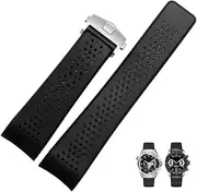 [Nice Pies] Men Soft Silicone Watch Band Military Strong Rubber Replacement Watch Strap with Stainless Steel Button Folding Table Buckle Waterproof Sport Wristband Black 22mm/24mm