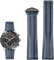 KKFAUS 22mm Genuine Leather watchband for Tag Heuer Watch Carrera Monaco Men's Band Watch Cow Leather fold Buckle (Color : Blue Black Buckle, Size : 22mm)