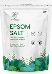 Epsom Bath Salt, Pure USP Grade Salt, Relieves Muscle Aches and Pain, good for Gardening, White, Unflavored, FREE SCOOP, 900g