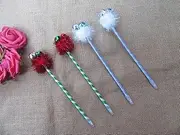 20Pcs Jingle Bell Poms Ball Point Pen Black Ink Christmas Theme