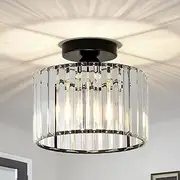 Stepeak Living Room Ceiling Light Modern Crystal Ceiling Light Black Living Room Bedroom Ceiling Light with Glass Shade, Crystal Chandelier for Dining Room, Kitchen, Corridor, Office