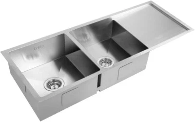 CEFITO Kitchen Stainless Steel Sink 111 x 45cm Double Bowl Silver Basin