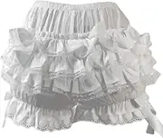 [XJKLBYQ] White Bloomer Shorts|Bloomers for Women Layered Ruffle Bloomer Shorts with Lace & Bow Low Waist Sexy Polyester