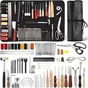 Nicpro 85PCS Leather Tooling Kit Leather Working Tools Kit with Custom Storage Bag, Adults Leather Making Craft Tools Beginner Kit for Stamping Sewing Carving Cutting Punching Leather Working