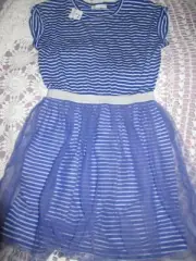 nwt Rockets of Awesome blue stripe tulle skirt dress girls 8 free ship USA