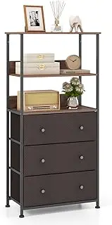 Giantex 3 Drawer Dresser w/Open Shelves, Home Vertical Fabric Storage Unit w/Metal Frame & Removable Fabric Bins, Storage Tower Organizer, Chest of Drawers for Bedroom Living Room Home Office