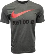 Nike Sportswear Men's Just Do It Swoosh Tee (Small, Dark Grey/Red Swoosh/Black Text)