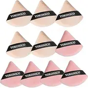 [YOKONICO] Triangle Powder Puff, 10 Pack Soft Velour Makeup Powder Puffs for Loose Powder, Cotton Powder Puff for Face Cosmetic Foundation, Mineral Powder Wet Dry Makeup Tools (Beige&Pink)