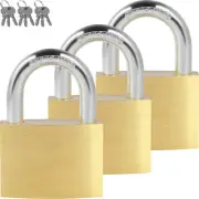 3Pcs Padlock with Keys 1-9/16" Wide Solid Brass Padlock Keyed Alike Waterproof₡