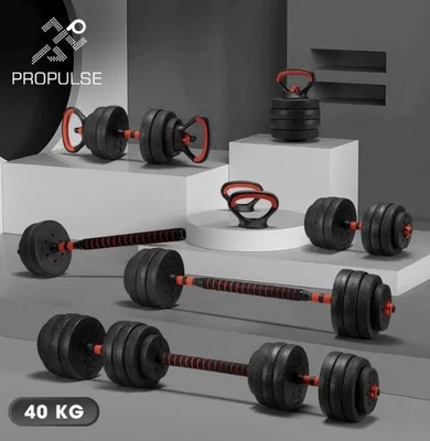 Pro pulse 40kg Adjustable Dumbbells Set Kettle Bell Weight Plates Barbells Gym