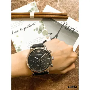 全新 現貨 EMPORIO ARMANI AR1828 亞曼尼 手錶 46mm 三眼計時 黑色皮帶 男錶女錶
