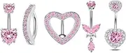 [Niaspi] 14G Pink Belly Button Rings Set Stainless Steel Cubic Zirconia Dangle Belly Navel Piercing Jewelry Dainty Belly Curved Barbell for Women Girls