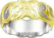 [ALPHA JEWELERS] Sterling Silver 8mm Hawaiian Princess Plumeria Flower Scroll Ring Stackable Wedding Band