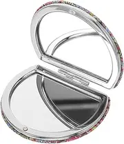 Ipetboom Portable Vintage Half Folding Makeup Mirror Cute Decorative Handheld Mirror for Outdoor Travel Compact for Purse and Backpack