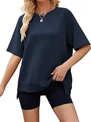 [Famulily] Womens Oversized T Shirt Raglan Sleeve Ladies Summer Tops High Low Hem