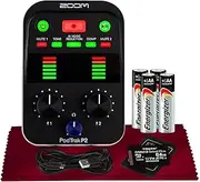 Zoom Podtrak P2 Portable Podcast Recorder – 2 USB Mic Inputs, AI Noise Reduction, 4-Track Recording, Tone & Comp Effects, Dual Headphone Outputs with Micro SD, USB Cable, and Batteries