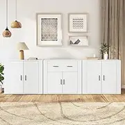 Sideboards 3 PCS White Engineered Wood Storage Cabinet for Kitchen, Living Room, Buffet Cabinet with Storage