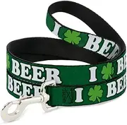 Buckle-Down Pet Leash - I Clover Beer/Clover Outlines Greens/White