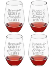 Susquehanna Glass Set of 4 Mermaid Kisses Stemless Wine Glasses