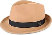 [FREEBIRD99] 100% Wool Felt Panama Fedora Hat Short Brim Trilby Flat Hat for Men Women