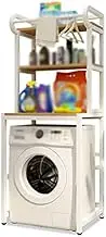 Adjustable Bathroom Storage Shelf, Over Washing Machine Organizer Rack, Units with Clothes Hanging Rod, Space Saver, for Laundry Room Living Room,White