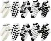 [HTTDSLF] 10 Pairs of Women's Trainer Socks 35-38 39-42 Short Socks Sports Socks with Stripes and Check, Women's Socks, Sports Socks, Cotton, Short Socks Women's 39-42