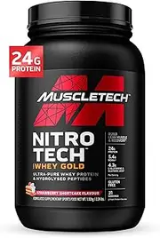 MuscleTech Whey Protein Powder, Nitro-Tech Whey Gold Protein Powder, Whey Protein Isolate Smoothie Mix, Protein Powder for Women & Men, Strawberry Protein Powder, 999 g (31 Servings)