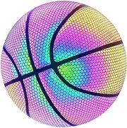 Ynnhik Holographic Basketball - Reflective Glow Ball, Indoor Outdoor Use | Premium PU Leather, Luminous Effect, Durable Grip, High Visibility, Best for Night Play, Trick Shots, Training, Unique Game