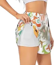 [WURTON] Zoo Alphabet Animal Print Exercise Gym Workout Shorts Women's Athletic Shorts Dual-Layered Yoga Running Shorts
