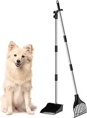 Lifewit Plastic Dog Pooper Scooper for Medium/Small Dogs, Adjustable Stainless Metal Pole Long Handle Poop Scoop Set with Rake and Tray for Lawns, Yard, Grass