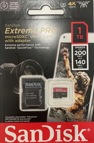 SanDisk 1TB 1T microSD【200MB/s Extreme Pro】microSDXC micro SD SDXC 4K U3 A2 V30手機記憶卡