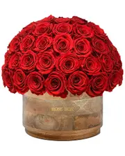 Rose Box NYC Custom Rustic XL Half Ball with Red Flame Roses