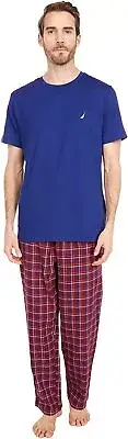 Nautica Men's BLUE DEPTHS PJ Set S/S Crew Tee and Plaid Pant, S