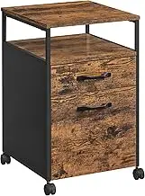 VASAGLE File Cabinet, Mobile Filing Cabinet with Wheels, 2 Drawers, Open Shelf, for A4, Letter Size, Hanging File Folders, Rustic Brown and Black UOFC71X, 17.3”D x 16.5”W x 26.2”H