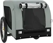 Pet Bike Trailer-Grey and Black, Oxford Fabric, Iron Frame, Versatile Attachment for Bicycles, Reflective Safety Features, Smooth Large Wheels, Weather Cover, Spacious and Ventilated