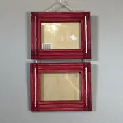 Vintage Red Wood Double Hanging Picture Frames
