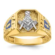 14k Two-tone Gold Men's Polished and Textured Blue Lodge Master Masonic Ring Mounting