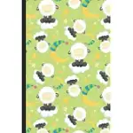 NOTEBOOK JOURNAL: CUTE LITTLE SHEEP SITTING AND SLEEPING ON CLOUD WITH MOONS AND GREEN COVER DESIGN. PERFECT GIFT FOR BOYS GIRLS AND ADU