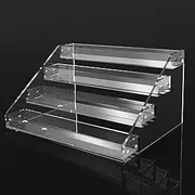 AISIDERK 12" Acrylic Riser Display Stands - 4 Tier Clear Display Shelf, Double Sided Usable, Makeup and Perfume Organizer, Shelves for Funko Pop Figures, Cupcake, Candy Food
