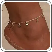 [Cybche] Boho Small Star Anklet Bracelet Gold Star Dangle Satellite Anklet Minimalist Summer Beach Adjustable Foot Chain Jewelry for Women