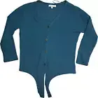 Jack & Avery Womens Teal Button Up Tie Front Knit Top Size Small