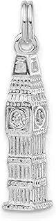 [JewelryWeb] 925 Sterling Silver Polished Clock Tower With Spring-Ring Charm 29x5.44mm Wide