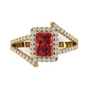 2.10 Emerald Halo Natural Red Garnet Promise Bridal Wedding Ring 14k Yellow Gold