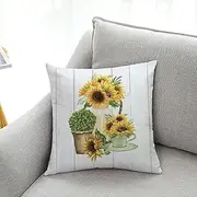Cushion covers Cushion Covers 40cm x 40cm Sunflower Yellow Cushion Covers Invisible Zipper Sofa Cushions Outdoor Cushions Garden Cushions Decorative Pillows Square Pillow Case(Green Yellow Sunflowers,